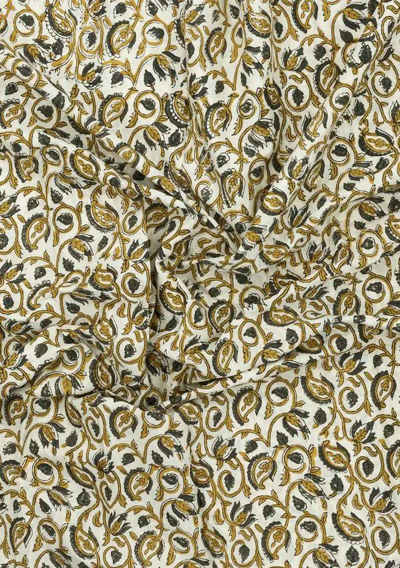 Off White Printed Jaipur Cotton Saree With Printed Floral Motifs For Women - Indya