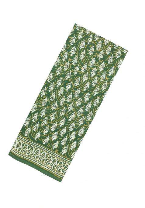 Green Printed Jaipur Cotton Saree With Floral Motifs For Women