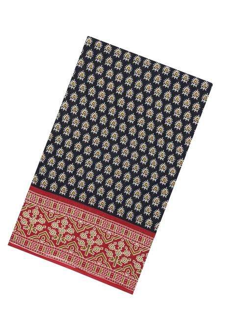 Black Printed Jaipur Cotton Saree With Floral Motifs Contrast Border For Women