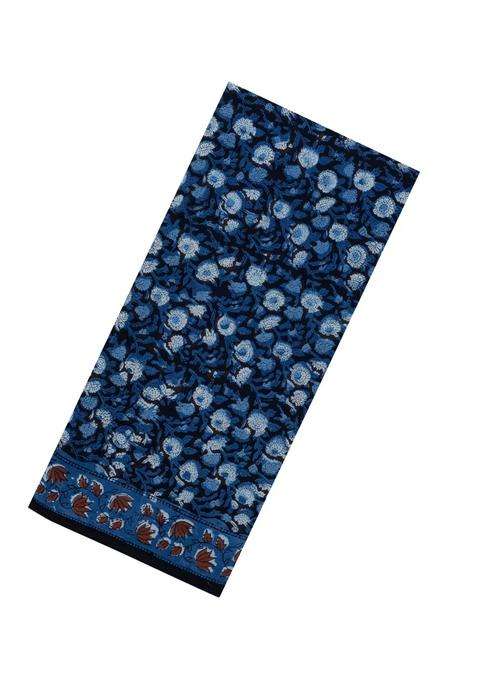 Blue Printed Jaipur Cotton Saree With Floral Motifs For Women