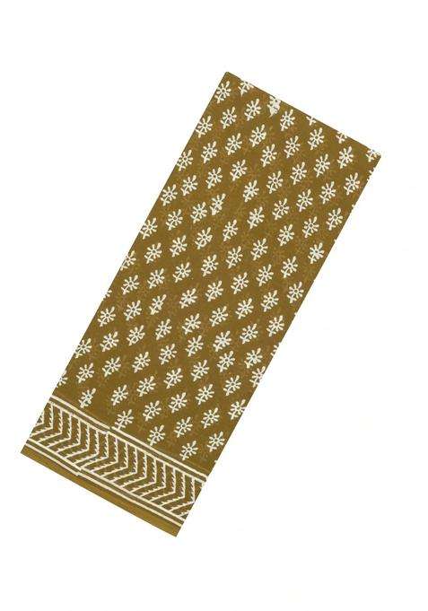 Olive Green Printed Jaipur Cotton Saree With Floral Motifs For Women