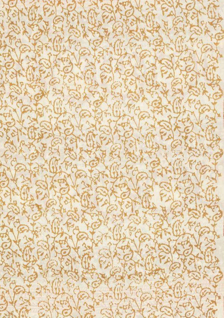 Cream Printed Jaipur Cotton Saree With Floral Motifs For Women - Indya