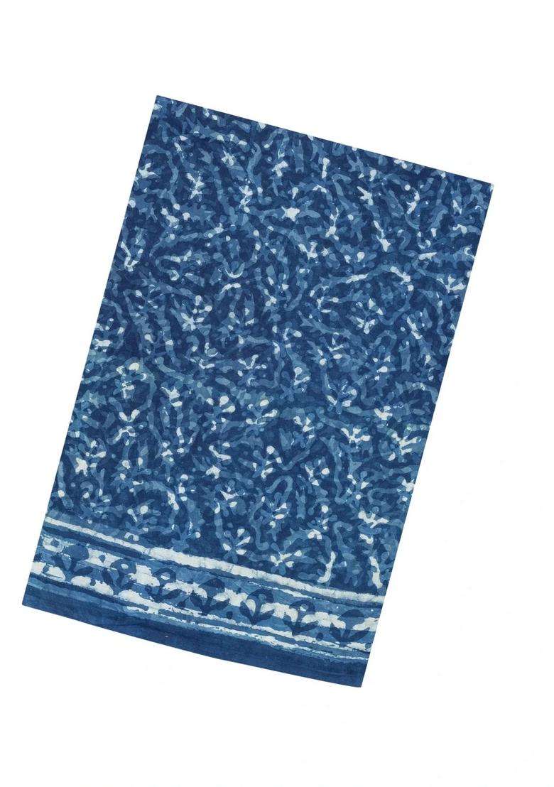 Indigo Printed Jaipur Cotton Saree With Floral Motifs For Women - Indya