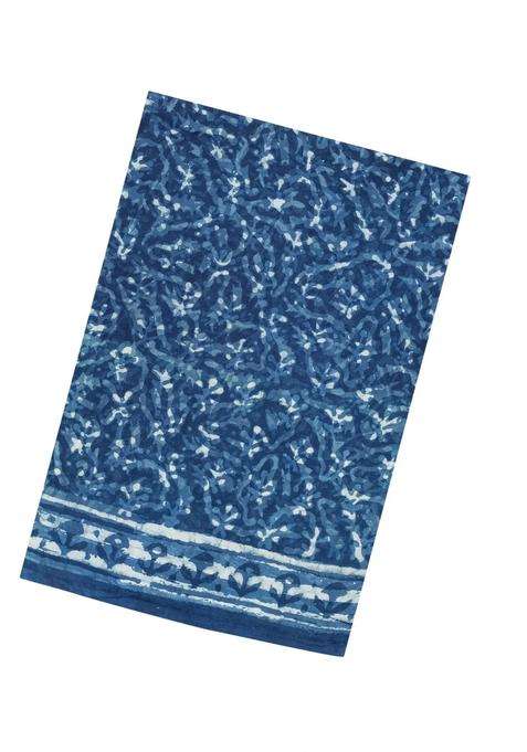 Indigo Printed Jaipur Cotton Saree With Floral Motifs For Women