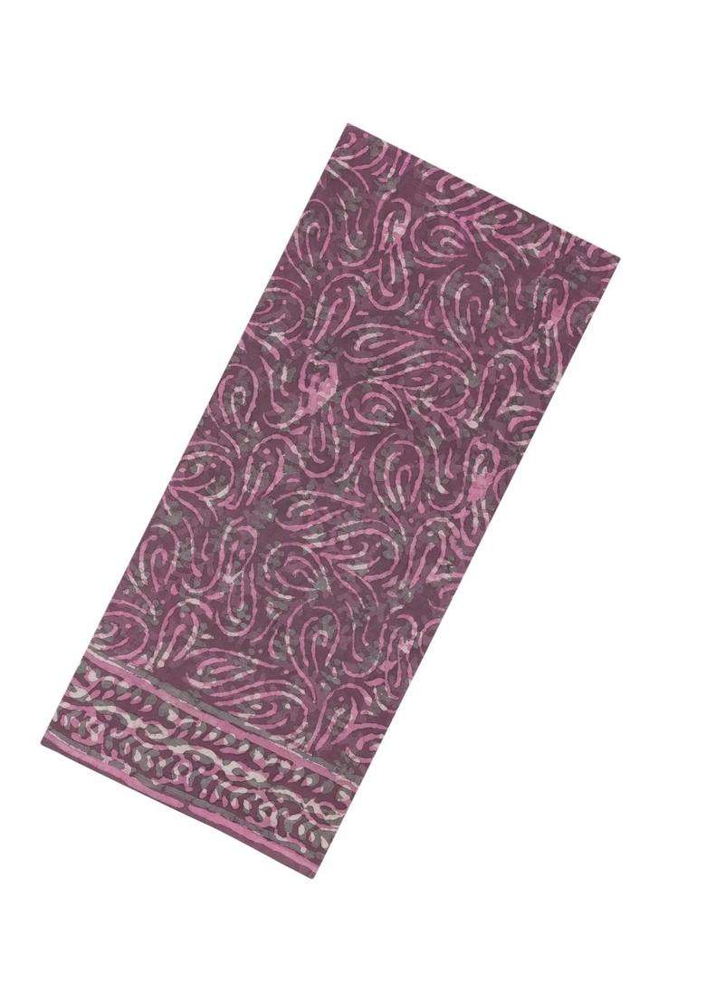Lilac Printed Jaipur Cotton Saree With Floral Motifs For Women - Indya