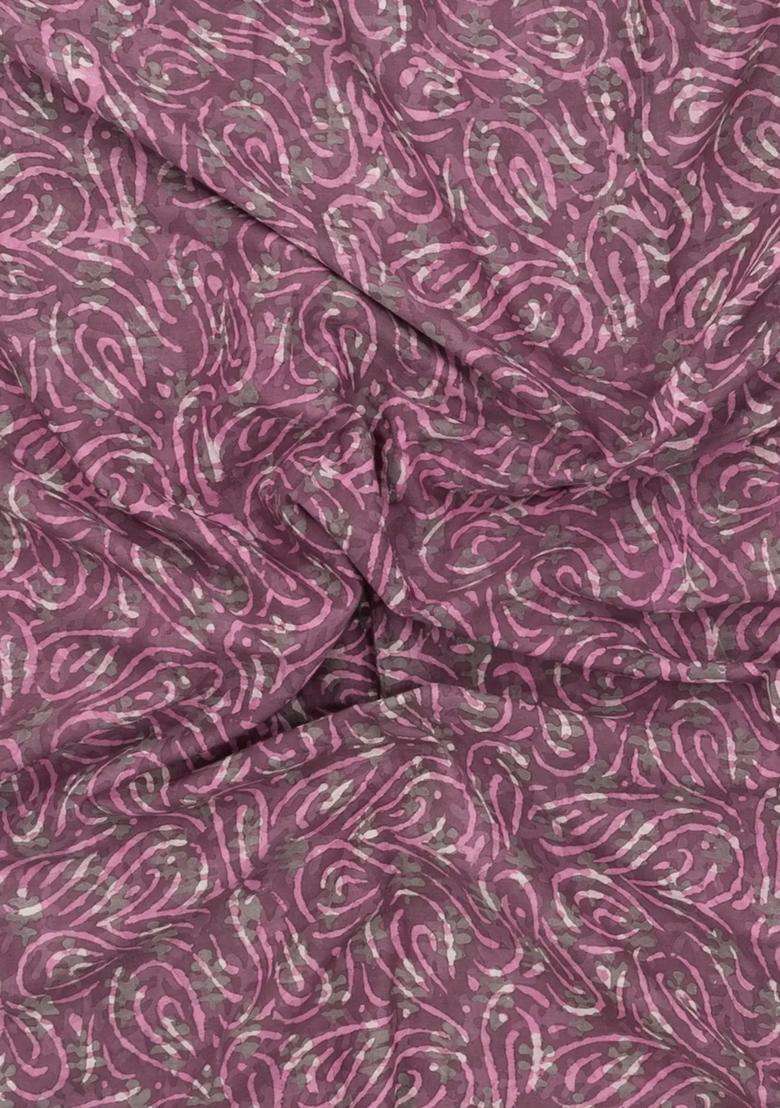 Lilac Printed Jaipur Cotton Saree With Floral Motifs For Women - Indya