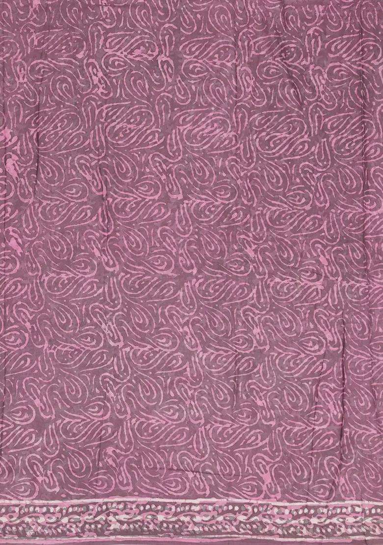 Lilac Printed Jaipur Cotton Saree With Floral Motifs For Women - Indya