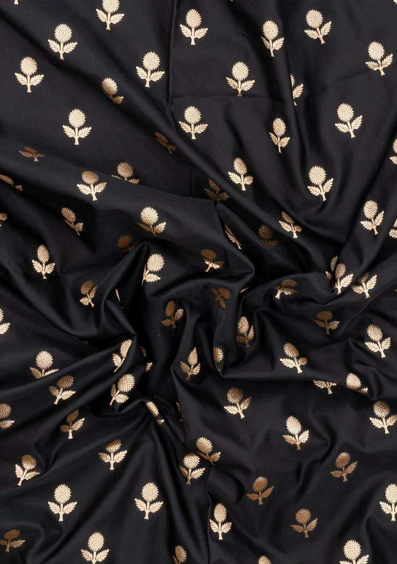 Black Woven Blended Satin Art Silk Saree With Floral Zari Buttas With Buttas And Brocade Design For Women - Indya