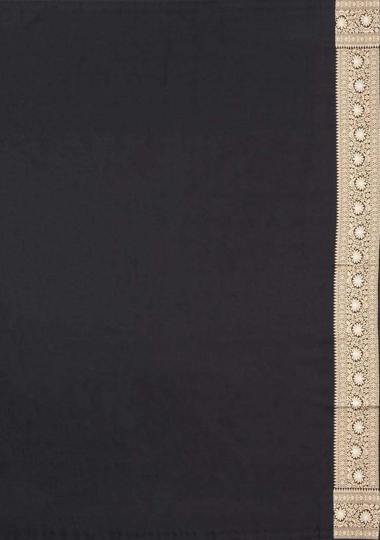 Black Woven Blended Satin Art Silk Saree With Floral Zari Buttas With Buttas And Brocade Design For Women - Indya