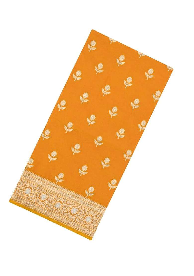 Mustard Woven Blended Satin Art Silk Saree With Floral Zari Buttas With Buttas And Brocade Design For Women - Indya