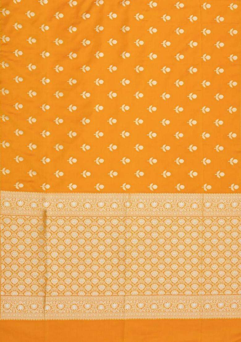 Mustard Woven Blended Satin Art Silk Saree With Floral Zari Buttas With Buttas And Brocade Design For Women - Indya