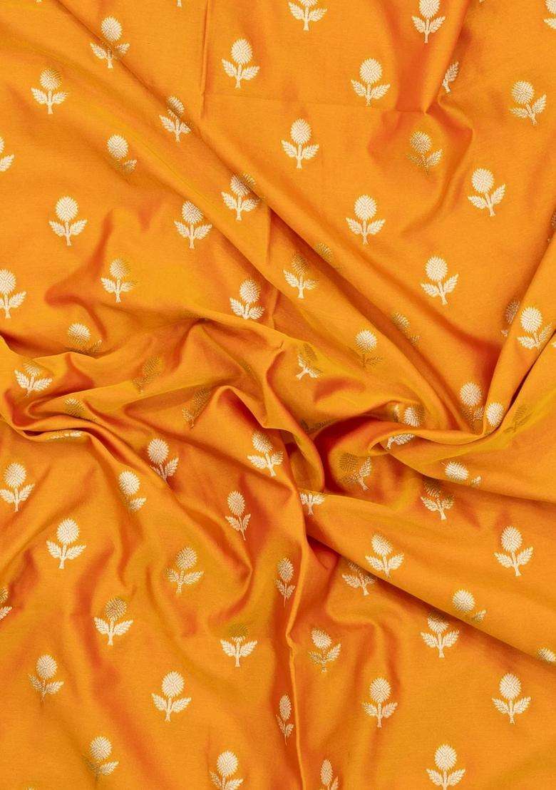 Mustard Woven Blended Satin Art Silk Saree With Floral Zari Buttas With Buttas And Brocade Design For Women - Indya