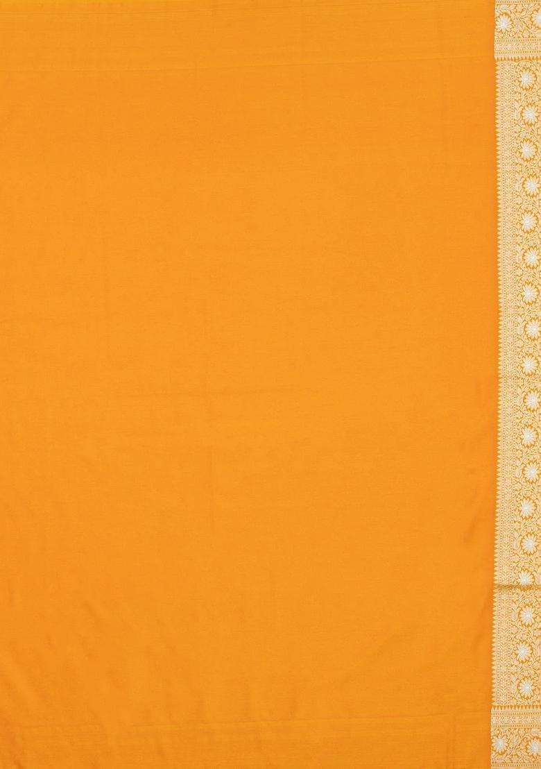 Mustard Woven Blended Satin Art Silk Saree With Floral Zari Buttas With Buttas And Brocade Design For Women - Indya