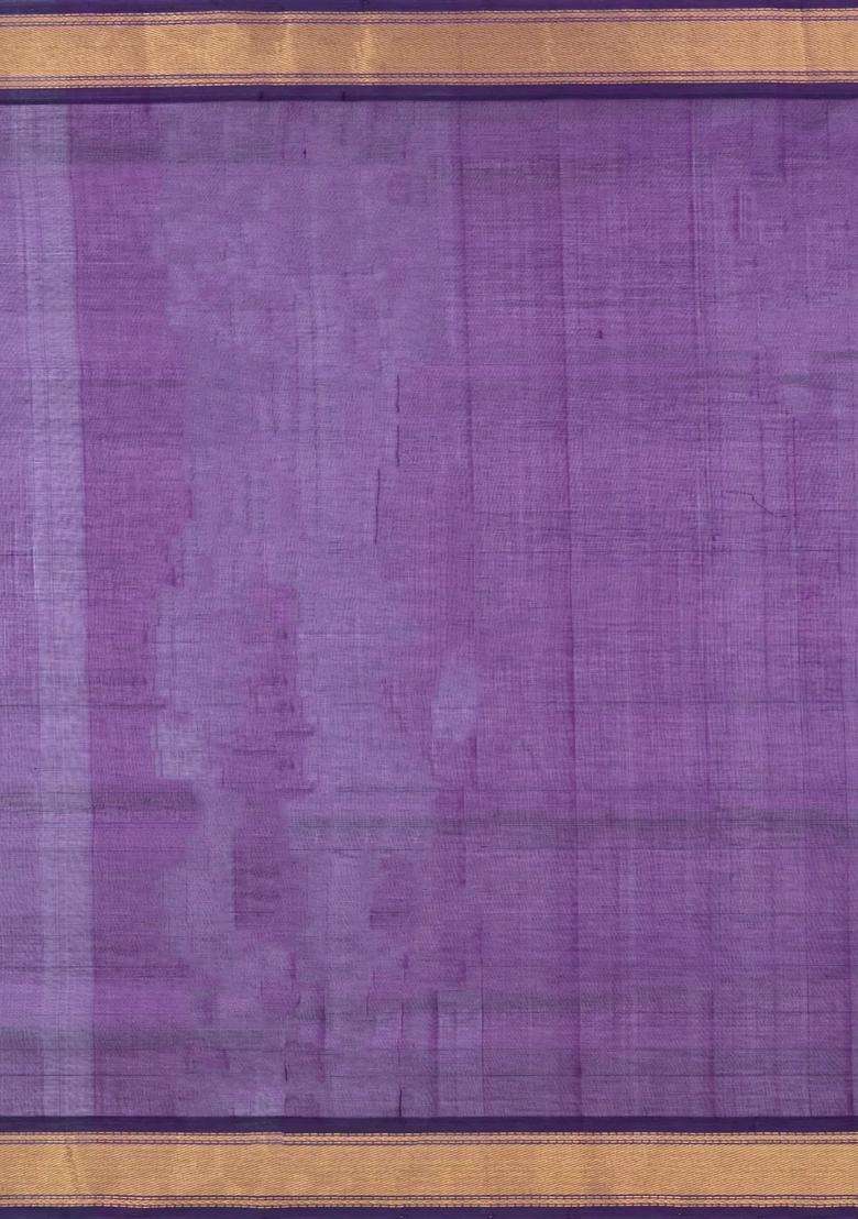 Purple Turquoise Handloom Silk Cotton Saree With Checks Zari Buttas With Buttas And Brocade Design For Women - Indya