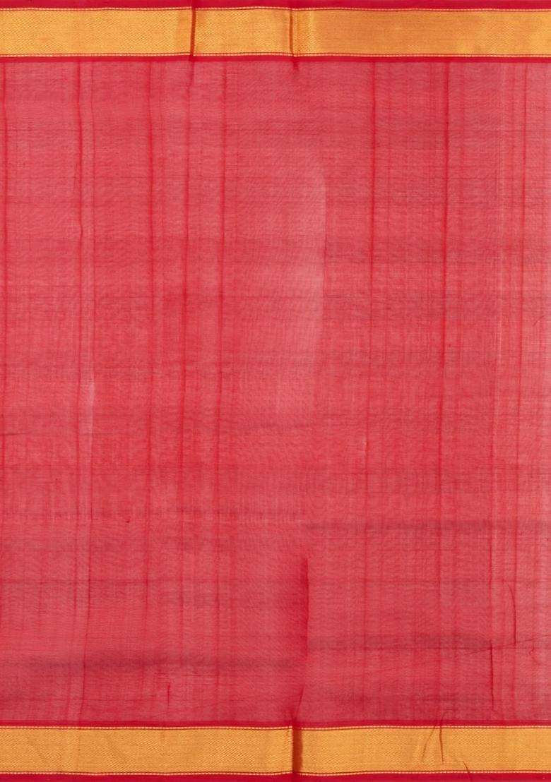 Cyan Red Handloom Silk Cotton Saree With Checks Zari Buttas With Buttas And Brocade Design For Women - Indya