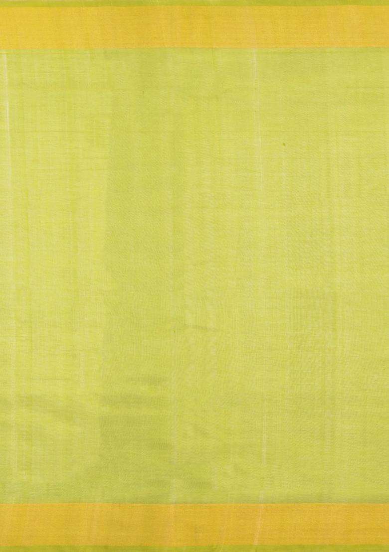 Off White Handloom Silk Cotton Saree With Buttas Contrast Zari Border With Buttas And Brocade Design For Women - Indya