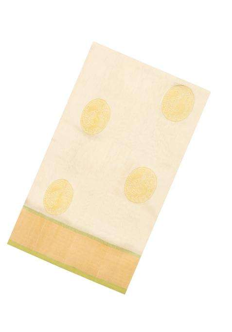 Off White Handloom Silk Cotton Saree With Buttas Contrast Zari Border With Buttas And Brocade Design For Women
