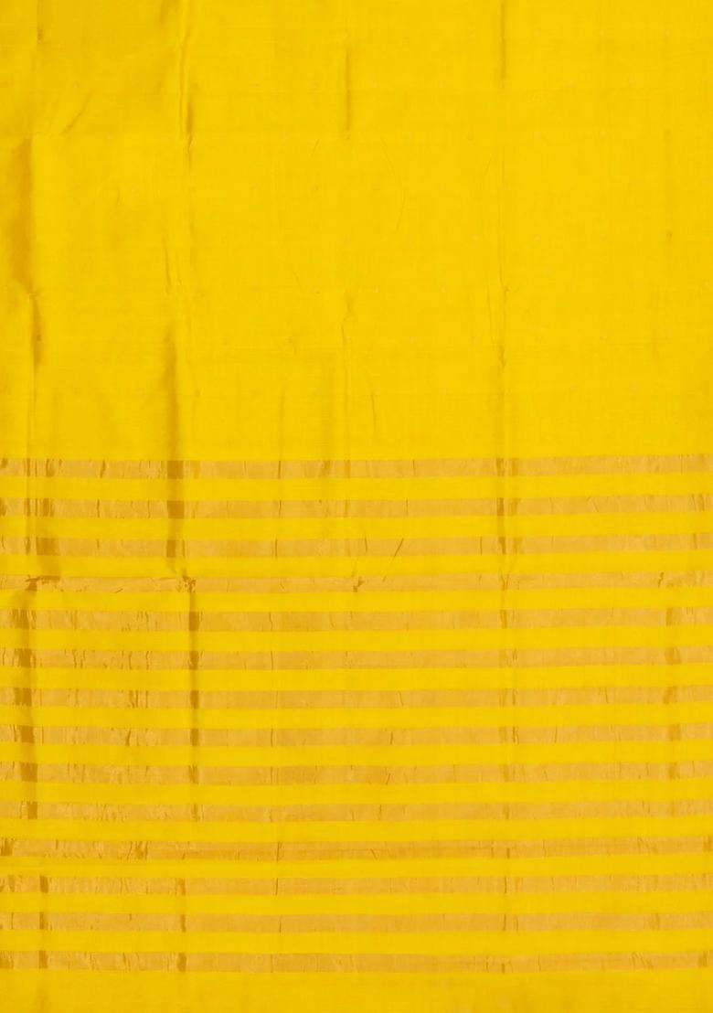 Yellow Handloom Silk Cotton Saree With Buttas Zari Border With Buttas And Brocade Design For Women - Indya