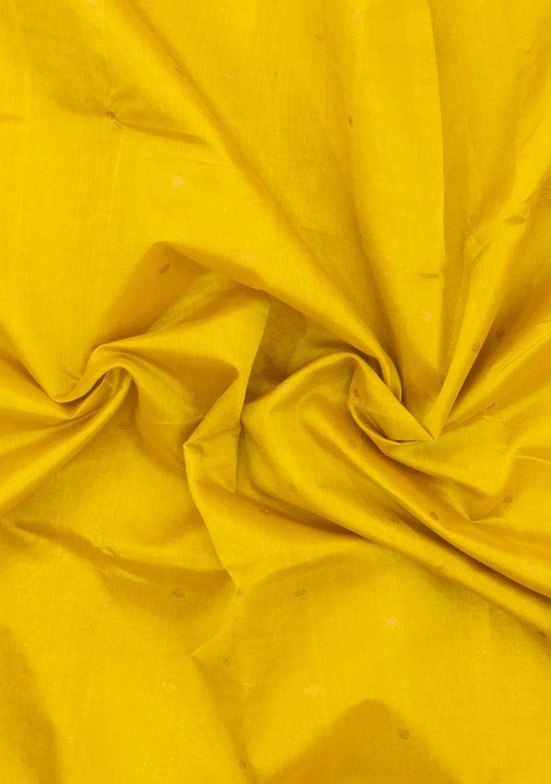 Yellow Handloom Silk Cotton Saree With Buttas Zari Border With Buttas And Brocade Design For Women - Indya