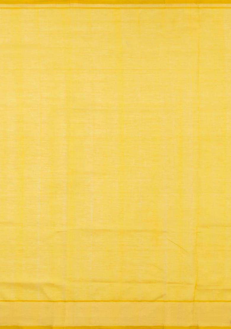Yellow Handloom Silk Cotton Saree With Buttas Zari Border With Buttas And Brocade Design For Women - Indya
