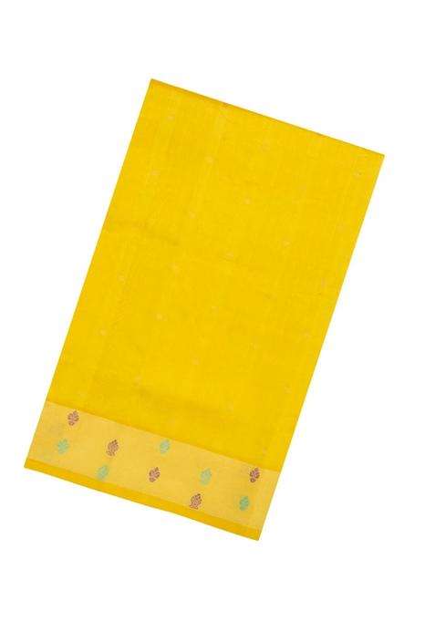 Yellow Handloom Silk Cotton Saree With Buttas Zari Border With Buttas And Brocade Design For Women