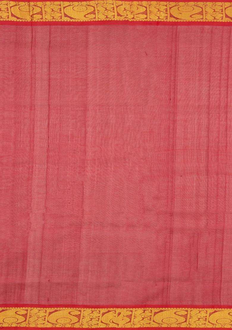Sea Green Handloom Silk Cotton Saree With Zari Buttas Contrast Border With Buttas And Brocade Design For Women - Indya