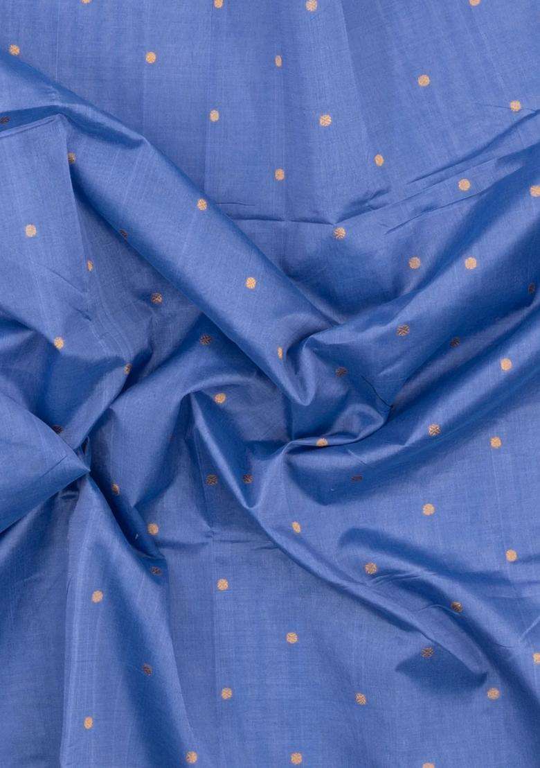 Grey Handloom Silk Cotton Saree With Buttas Zari Border With Buttas And Brocade Design For Women - Indya