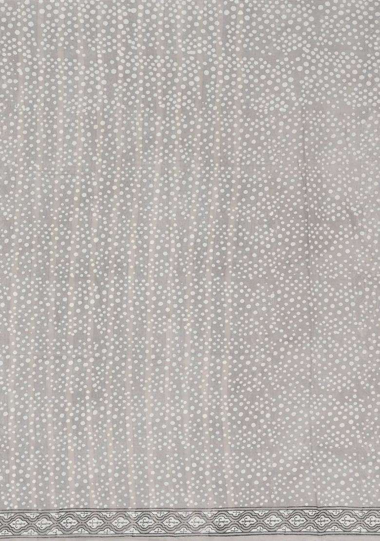 Grey Printed Jaipur Cotton Saree With Border For Women - Indya