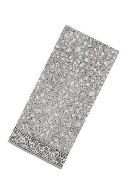 Grey Printed Jaipur Cotton Saree With Border For Women