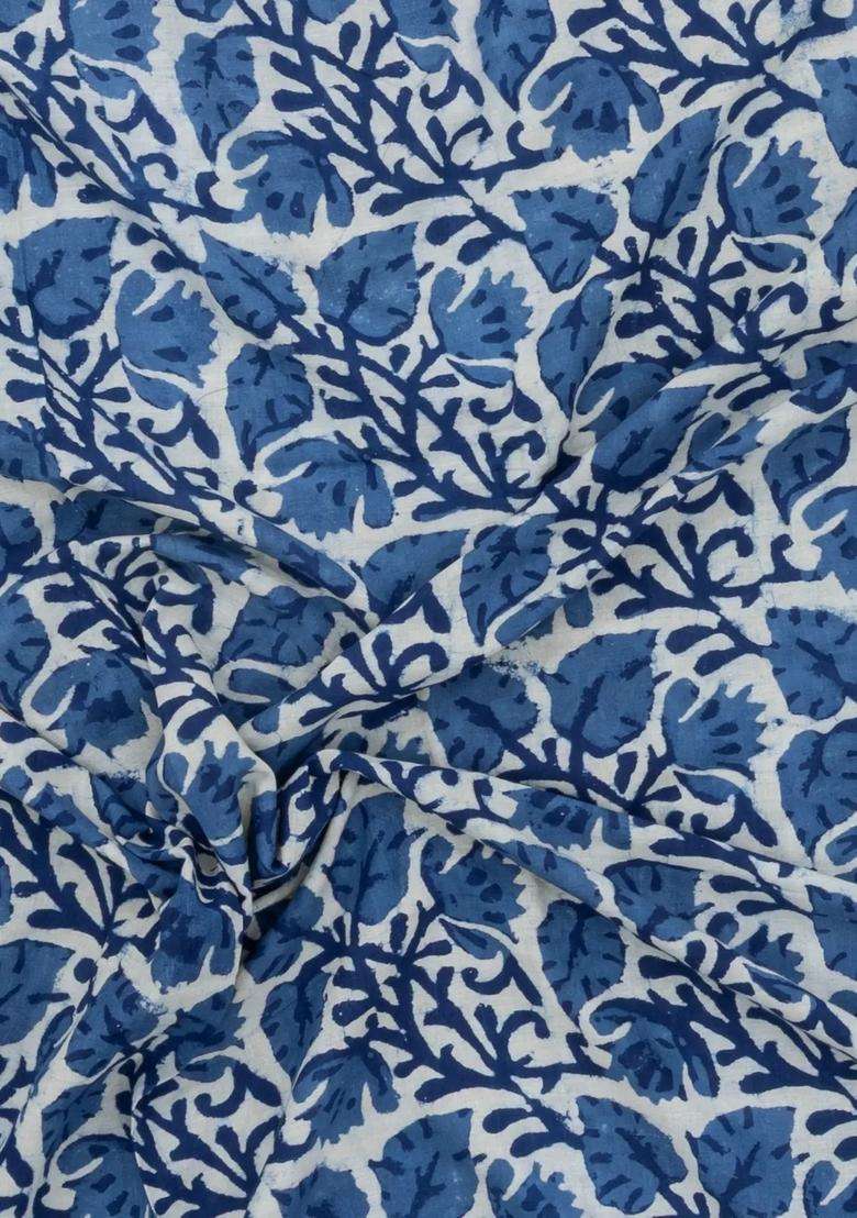 Indigo Printed Jaipur Cotton Saree With Border For Women - Indya