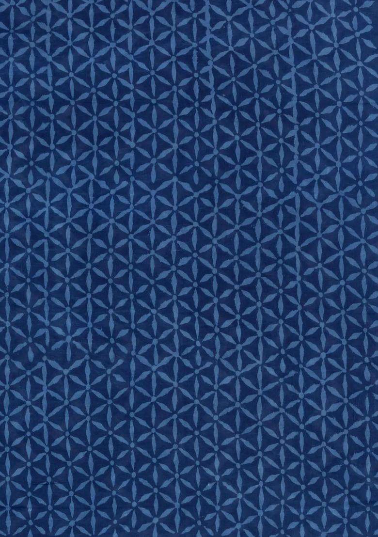 Indigo Printed Jaipur Cotton Saree With Border For Women - Indya