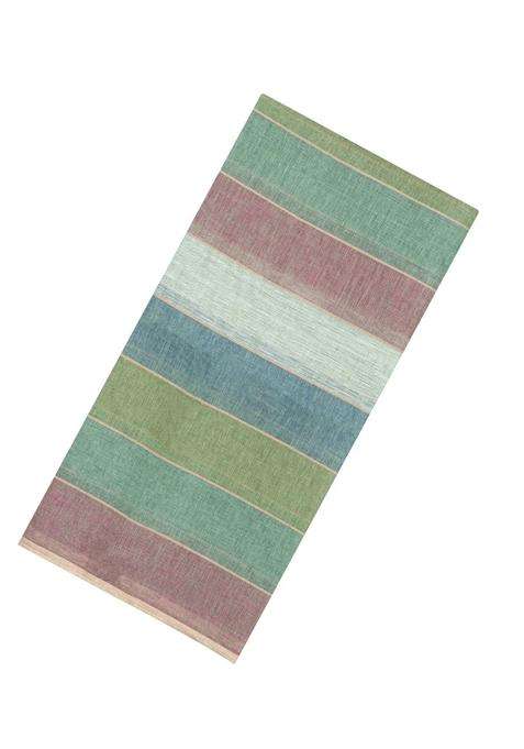 Multi Colour Woven Linen Saree With Stripes With Checks And Stripes Design For Women