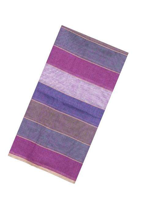 Multi Colour Woven Linen Saree With Stripes With Checks And Stripes Design For Women