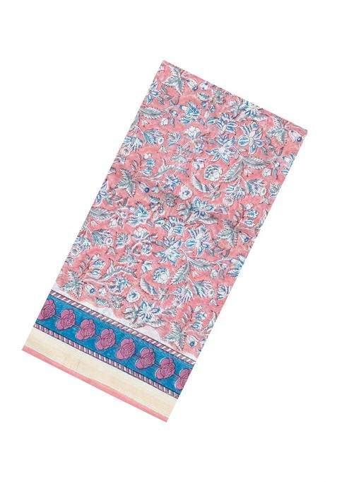 Baby Pink Printed Chanderi Cotton Saree With Zari Border For Women
