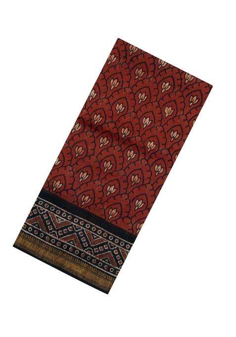 Maroon Printed Chanderi Cotton Saree With Zari Border For Women