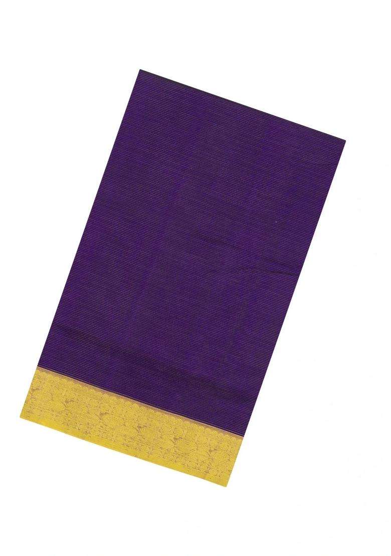 Purple Handloom Silk Cotton Saree With Zari Stripes Contrast Border With Checks And Stripes Design For Women - Indya