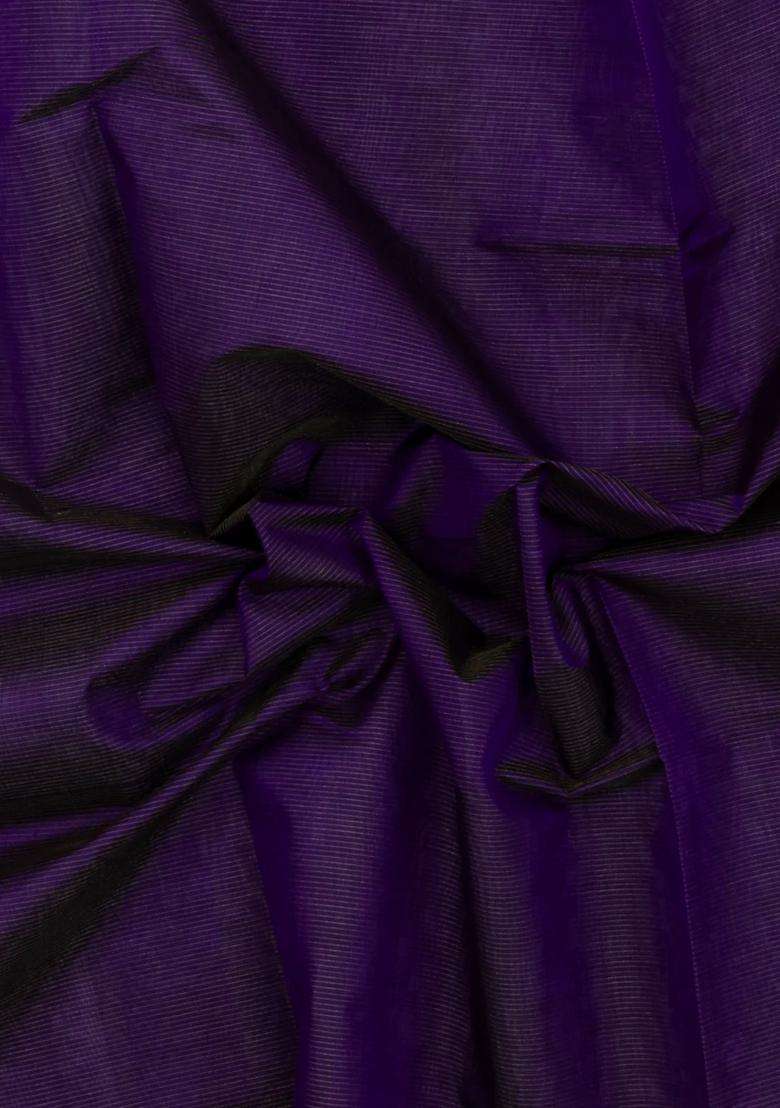 Purple Handloom Silk Cotton Saree With Zari Stripes Contrast Border With Checks And Stripes Design For Women - Indya