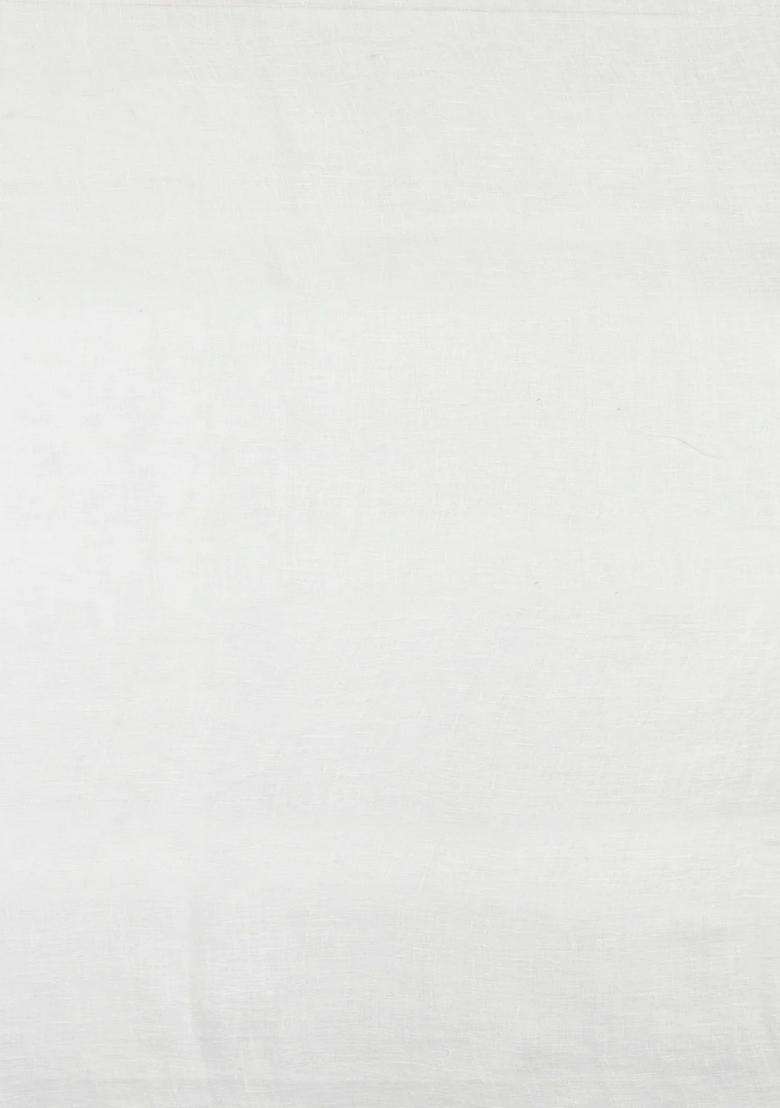 White Handloom Linen Saree With Flower Motifs With Traditional Woven Design For Women - Indya