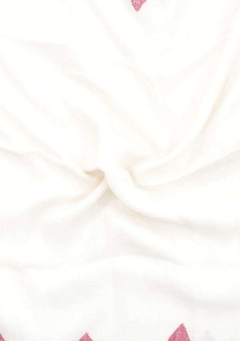 White Handloom Linen Saree With Flower Motifs With Traditional Woven Design For Women - Indya