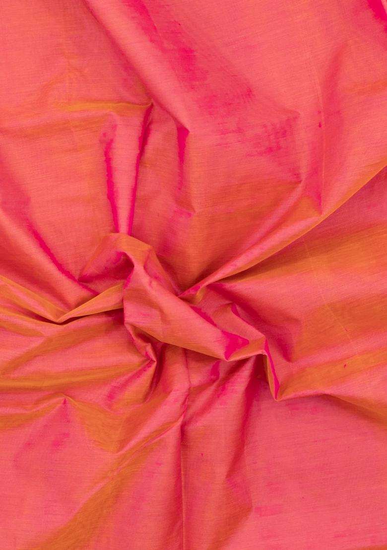 Peach Handloom 9 Yards Silk Cotton Saree With Contrast Border With Traditional Woven Design For Women - Indya