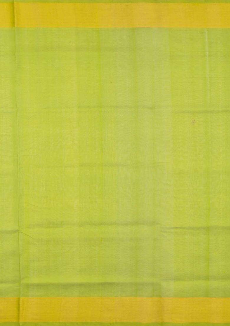 Lime Yellow Lemon Yellow Handloom Silk Cotton Saree With Buttas Contrast Border With Buttas And Brocade Design For Women - Indya