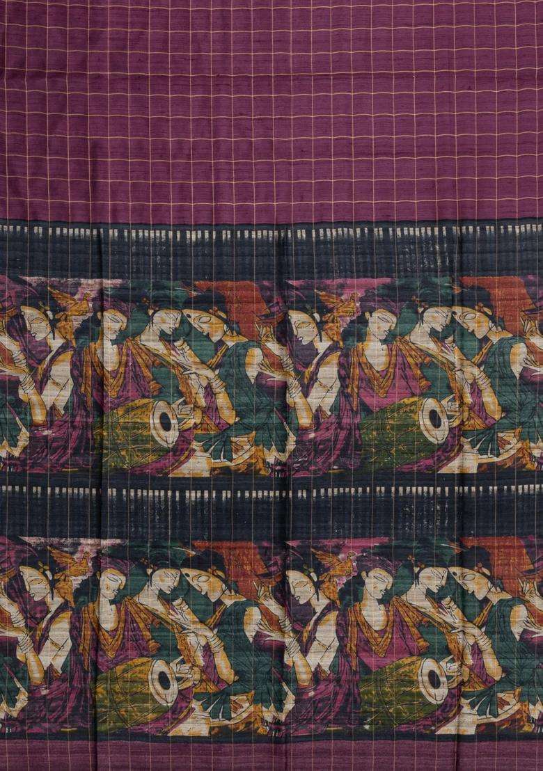Lilac Woven Dupion Silk Saree With Checks Printed Pallu For Women - Indya