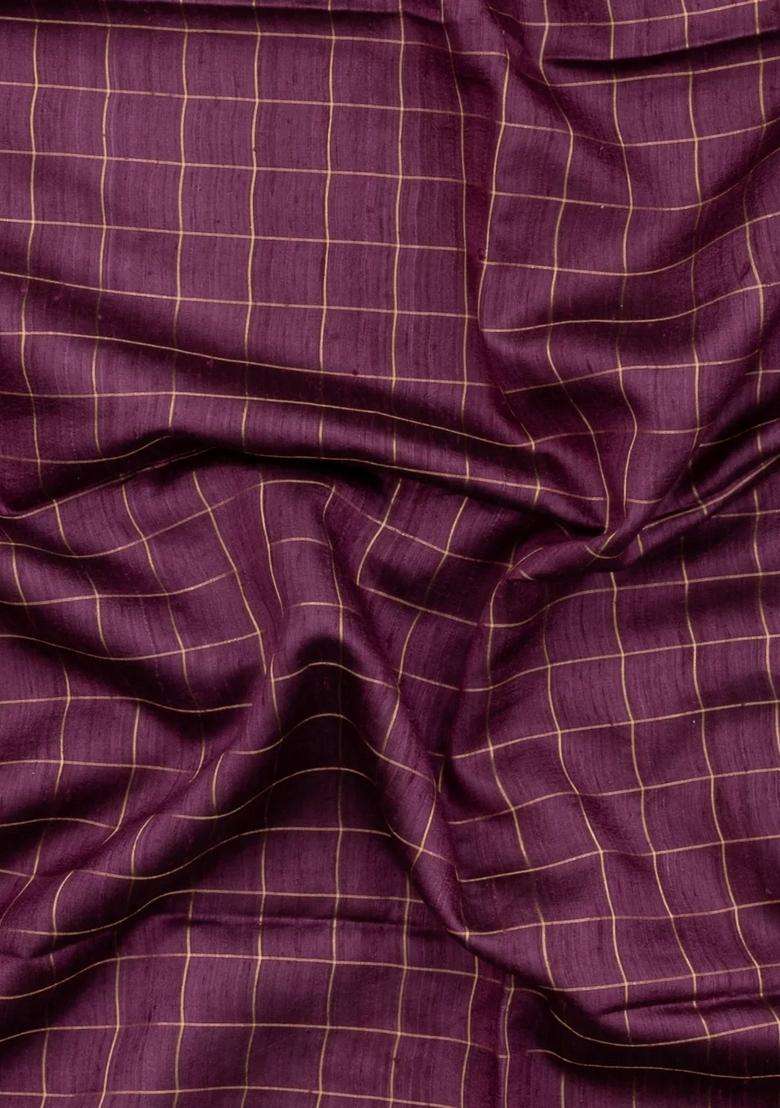 Lilac Woven Dupion Silk Saree With Checks Printed Pallu For Women - Indya