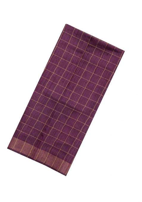 Lilac Woven Dupion Silk Saree With Checks Printed Pallu For Women