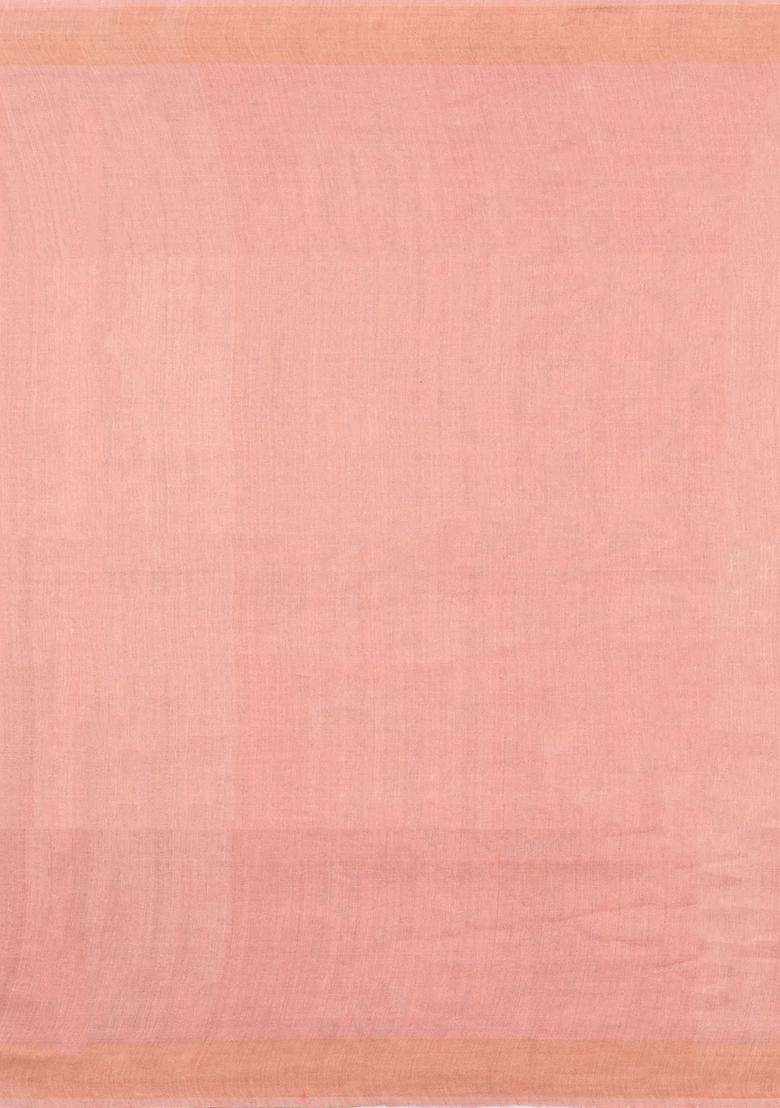 Taupe Handloom Tussar Silk Saree With Red Printed Motifs For Women - Indya