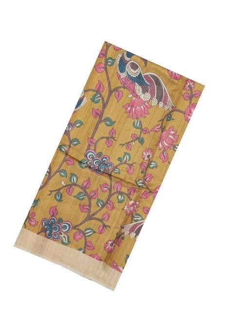 Mustard Handloom Tussar Silk Saree With Printed Motifs For Women