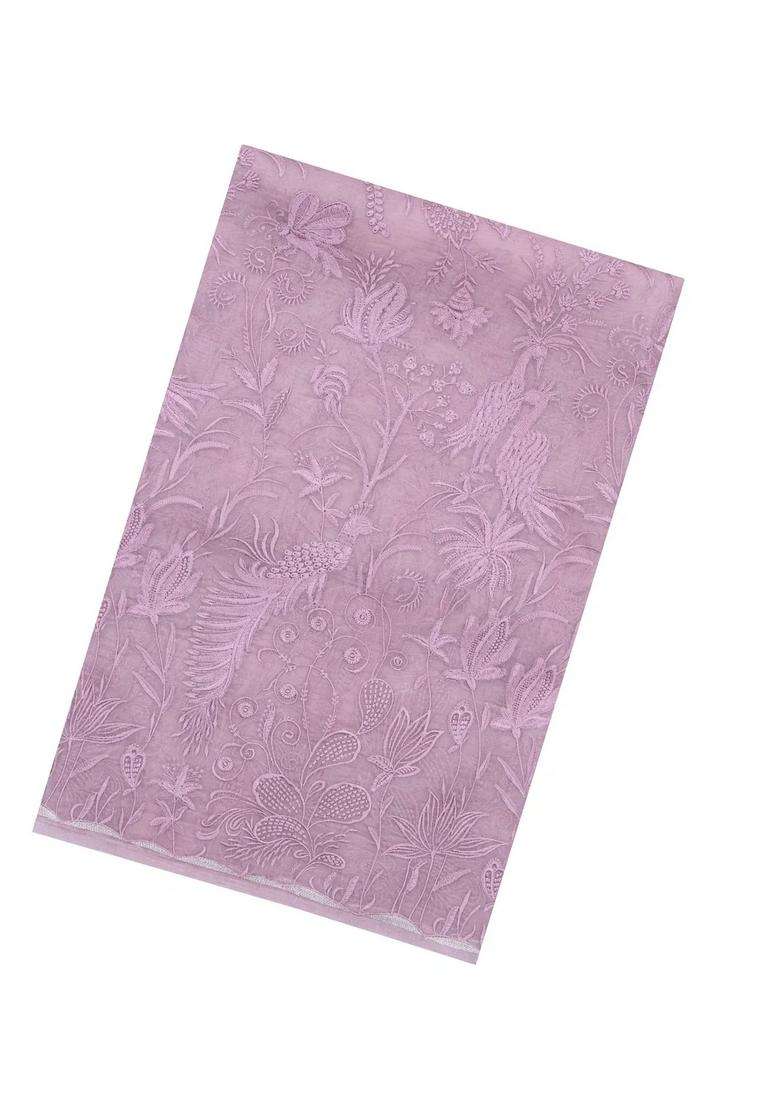 Dusty Pink Embroidered Organza Saree With Bird Motifs For Women - Indya