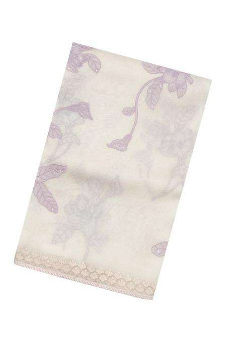 Off White Embroidered Organza Saree With Floral Motifs For Women