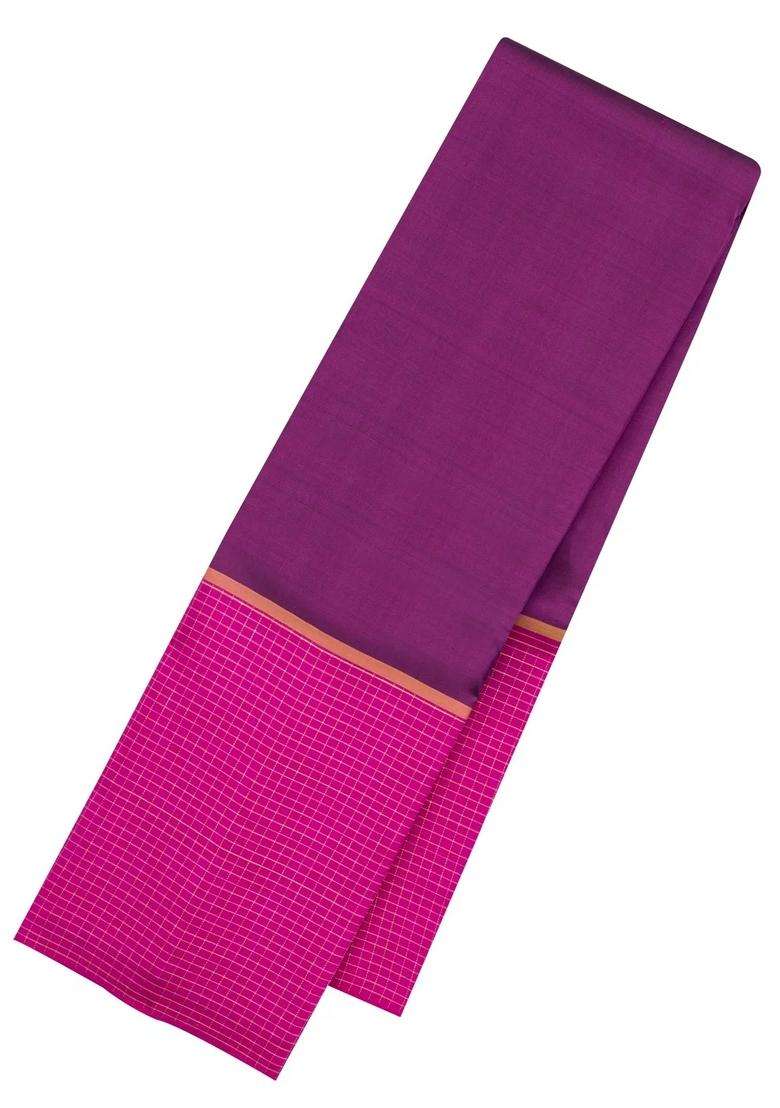 Dark Purple Handloom Kanchipuram Silk Saree With Contrast Magenta Border With Traditional Woven Design For Women - Indya