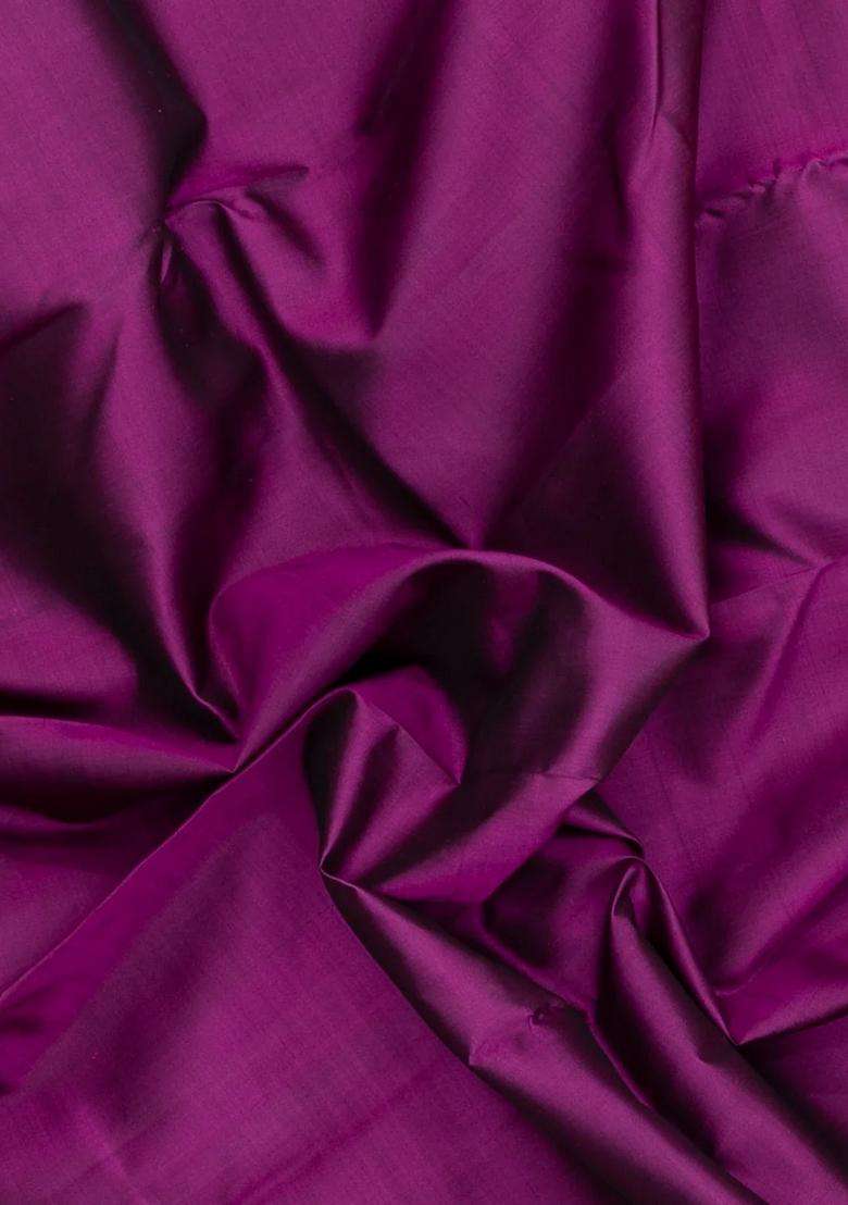 Dark Purple Handloom Kanchipuram Silk Saree With Contrast Magenta Border With Traditional Woven Design For Women - Indya